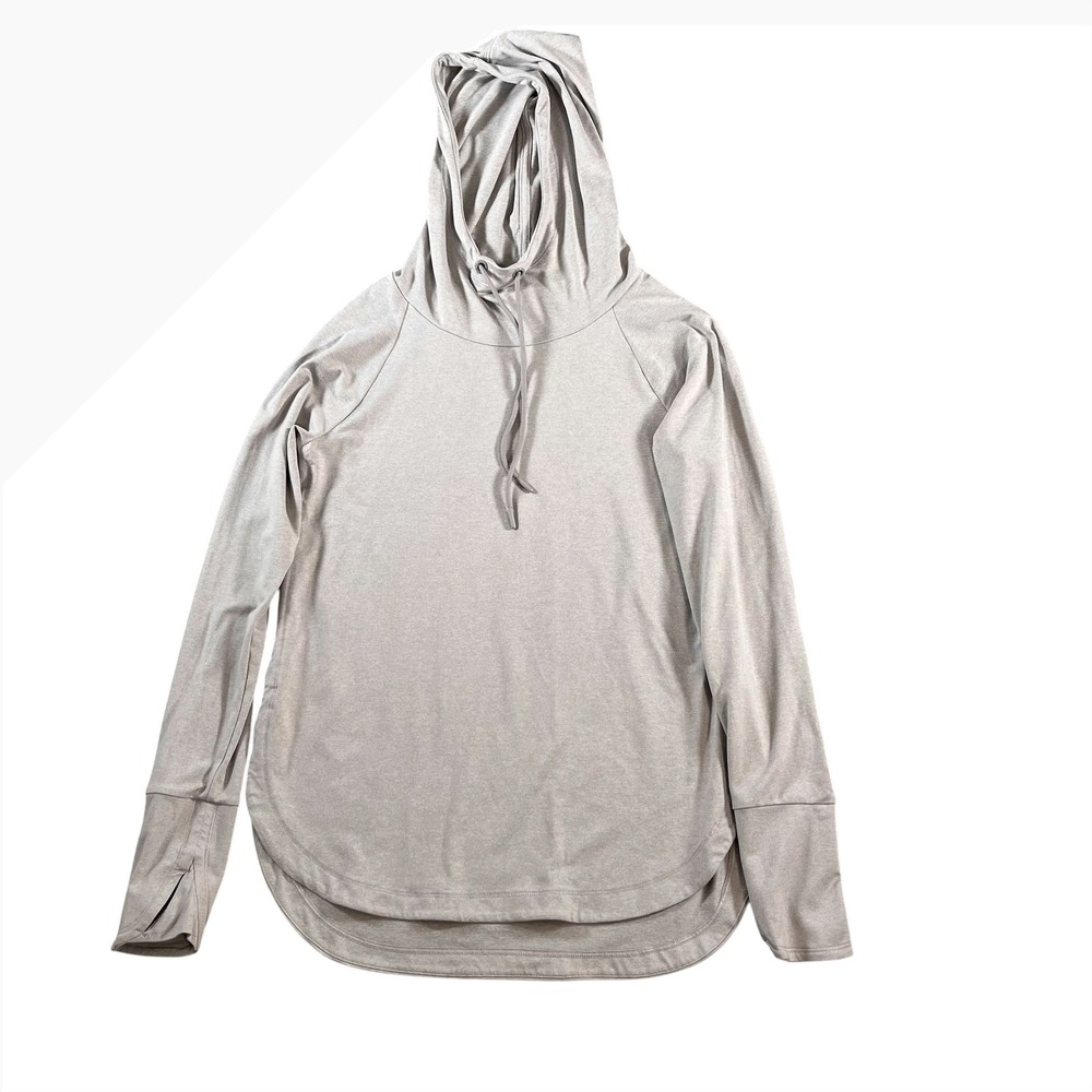 Athleta Womens Gray Hooded Long Sleeve Thumbhole Activewear Top Size Small
